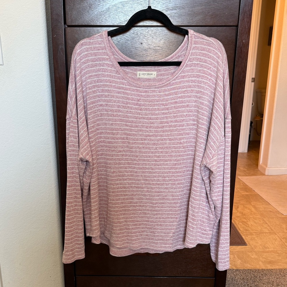Lucky Brand Pink Striped Long Sleeve Sweater